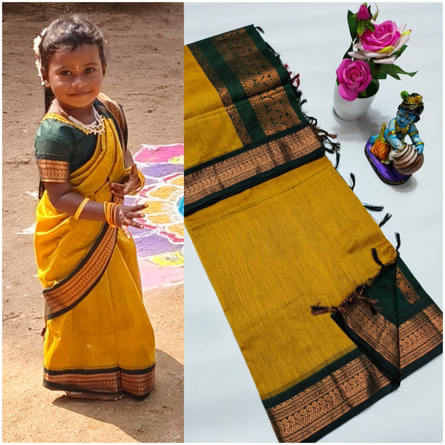 Premium Quality Kalyani cotton saree/Lata Gadwal Paithani - Yellow