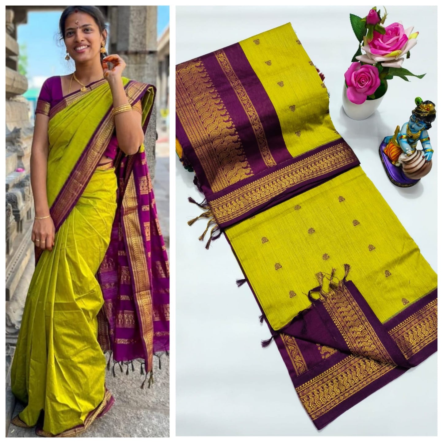 Premium Quality Kalyani cotton saree/Lata Gadwal Paithani - Jari gold