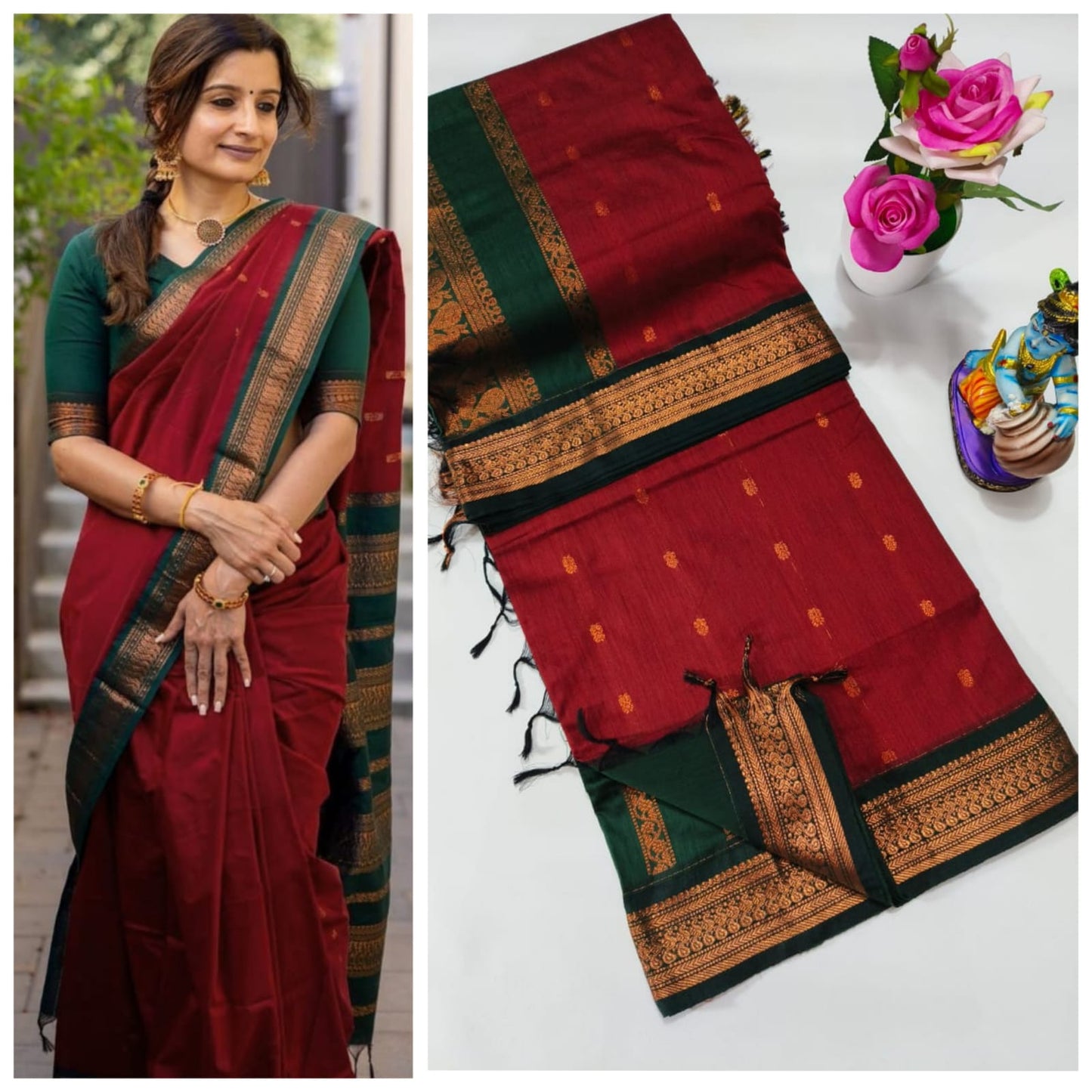 Premium Quality Kalyani cotton saree/Lata Gadwal Paithani - Dark Red