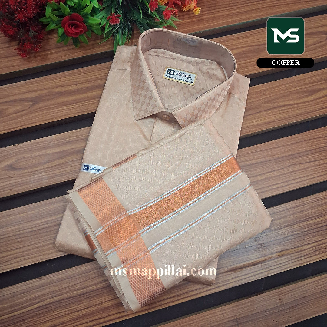 Premium Shirt and Dhoti - Copper