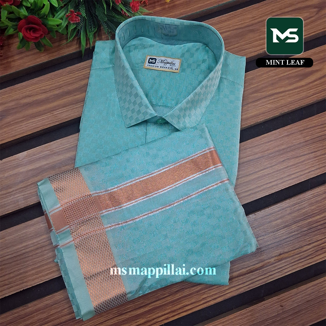 Premium Shirt and Dhoti - Mint Leaf