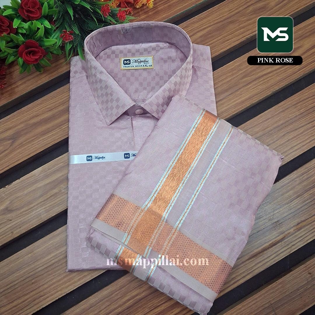 Premium Shirt and Dhoti - Pink Rose
