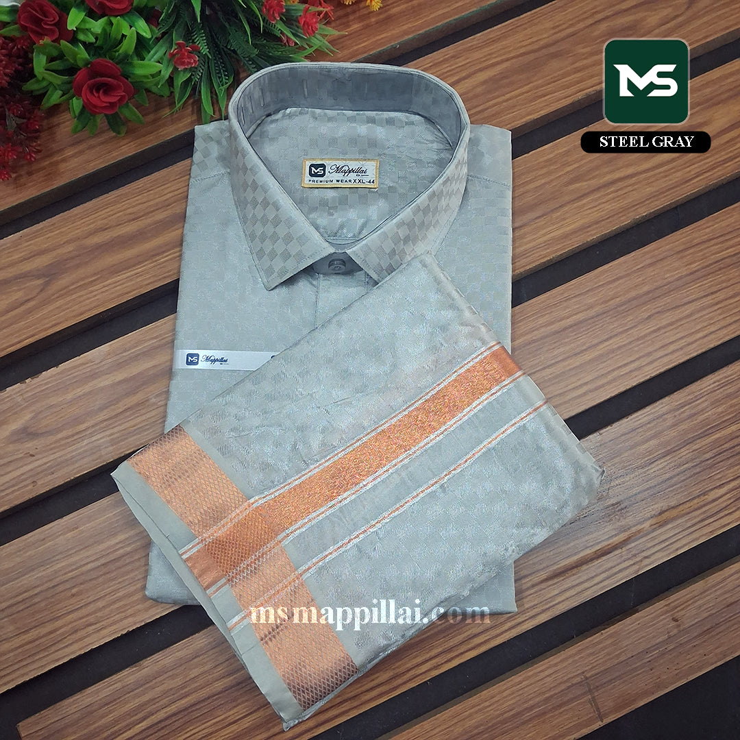 Premium Shirt and Dhoti - Steel Gray