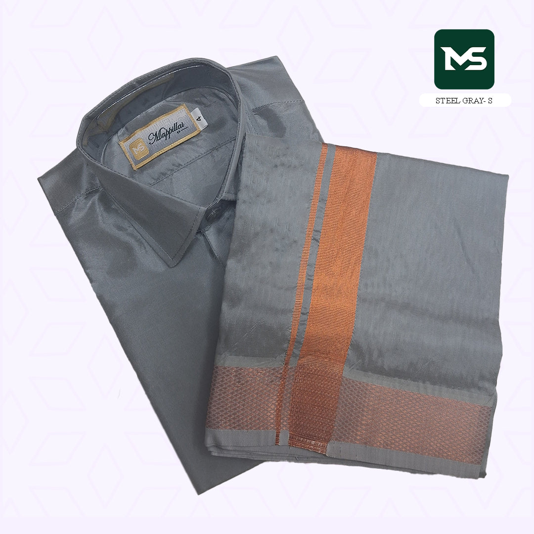 Kutti Mappillai for kids Shirt and Dhoti Steel gray