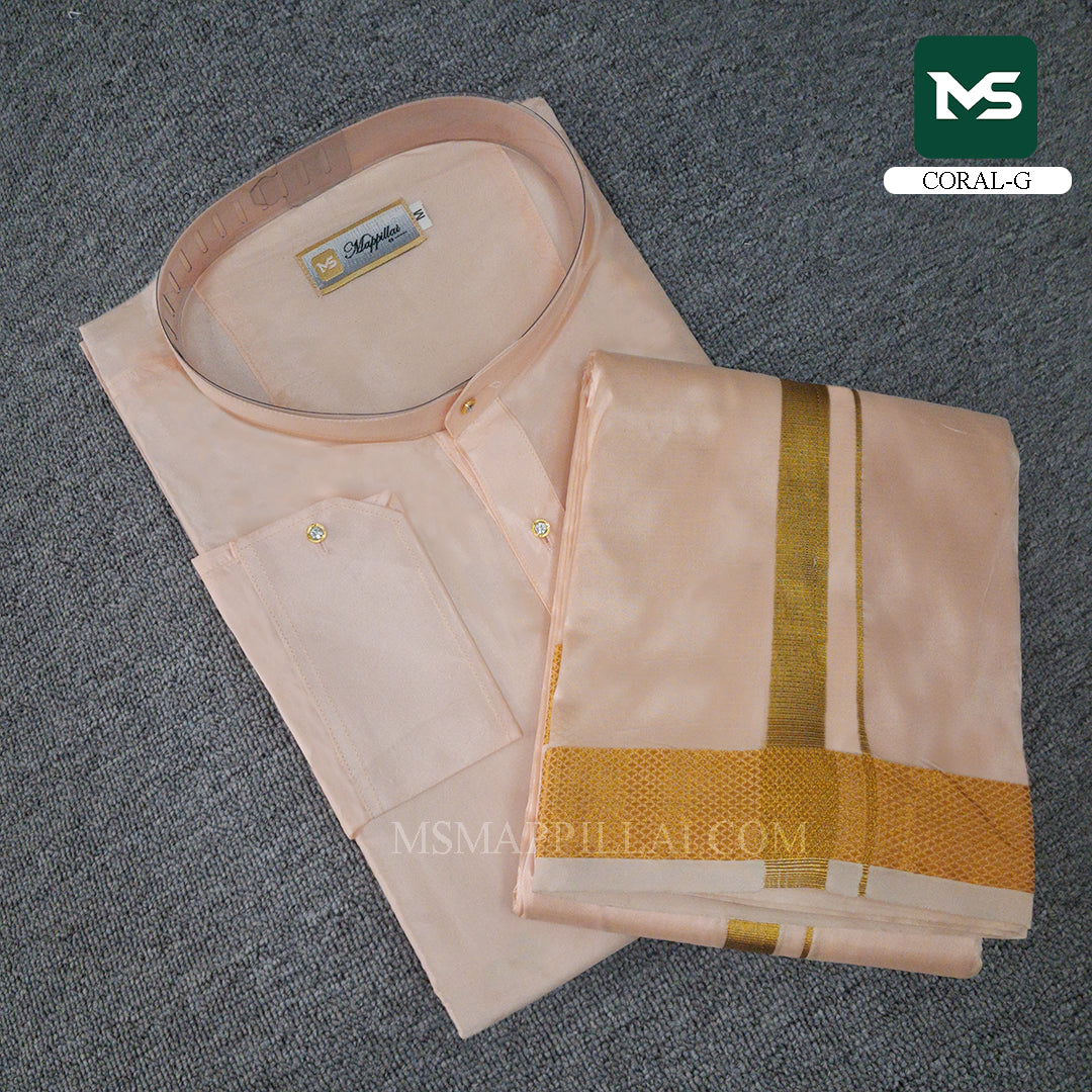 Royal Kurta Dhoti set Coral - Gold