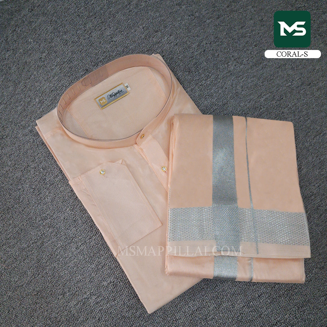 Royal Kurta Dhoti set Coral - Silver