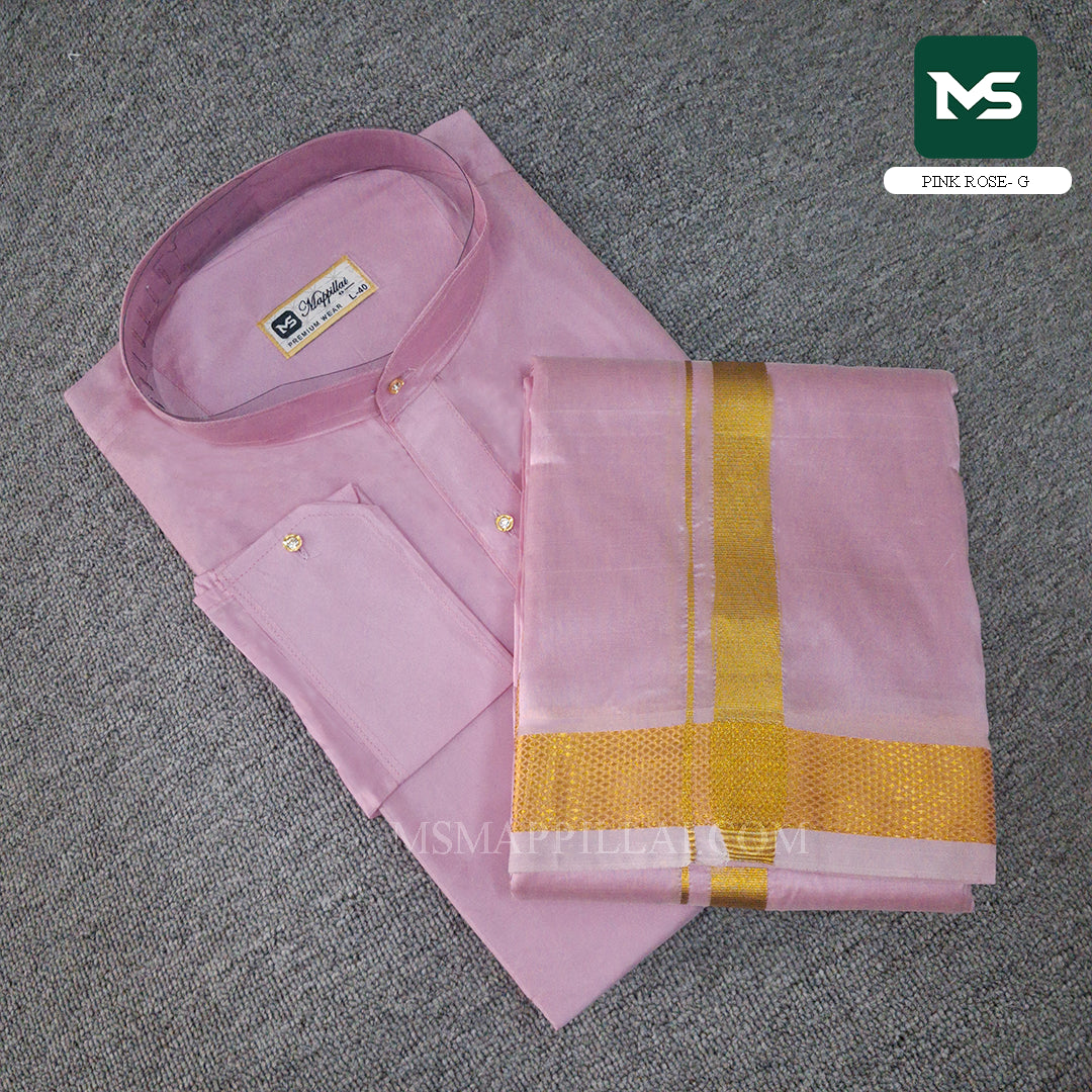 Royal Kurta Dhoti set Pink Rose - Gold