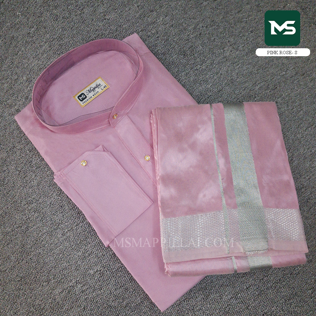Royal Kurta Dhoti set Pink Rose - Silver