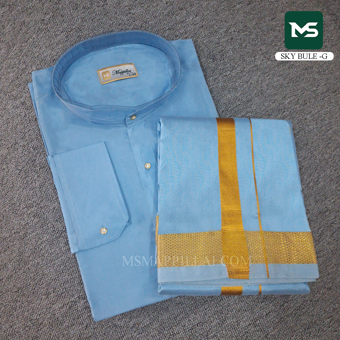 Royal Kurta Dhoti set Sky Blue - Gold