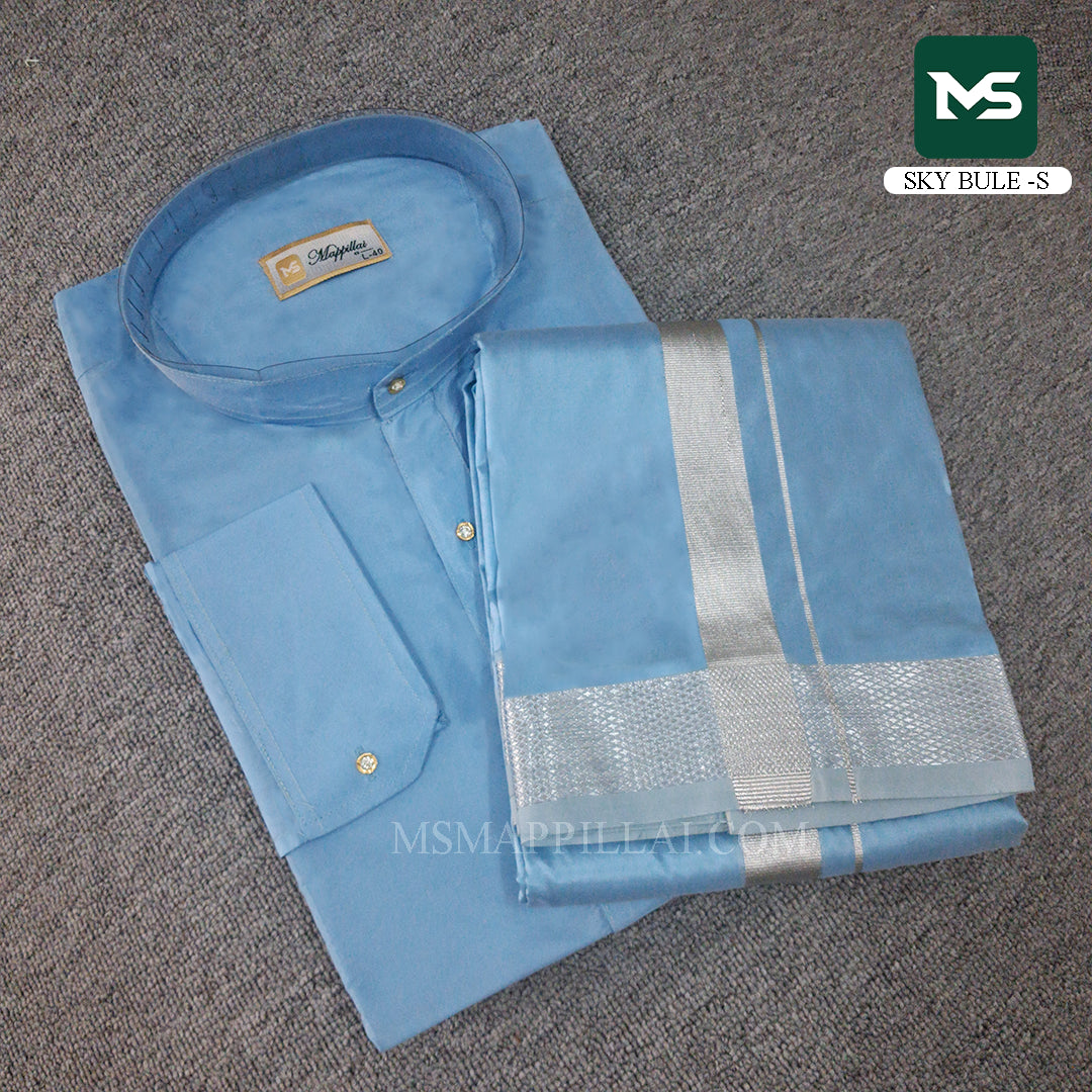 Royal Kurta Dhoti set Sky Blue - Silver