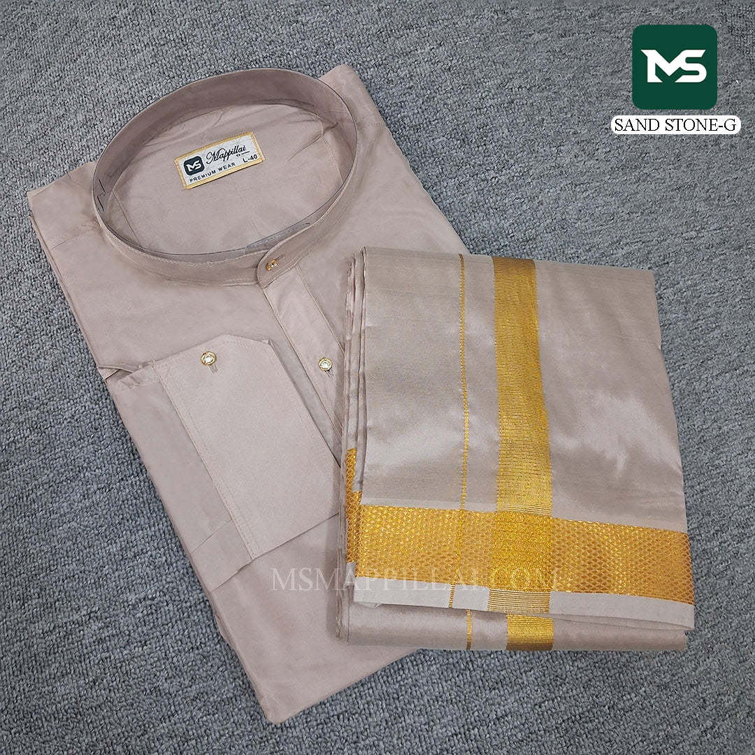 Royal Kurta Dhoti set Sand Stone - Gold
