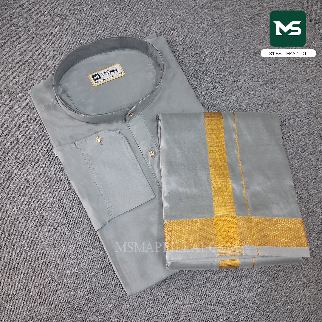 Royal Kurta Dhoti set Steel gray - Gold