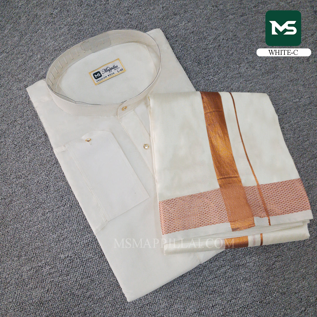 Royal Kurta Dhoti set White - Copper