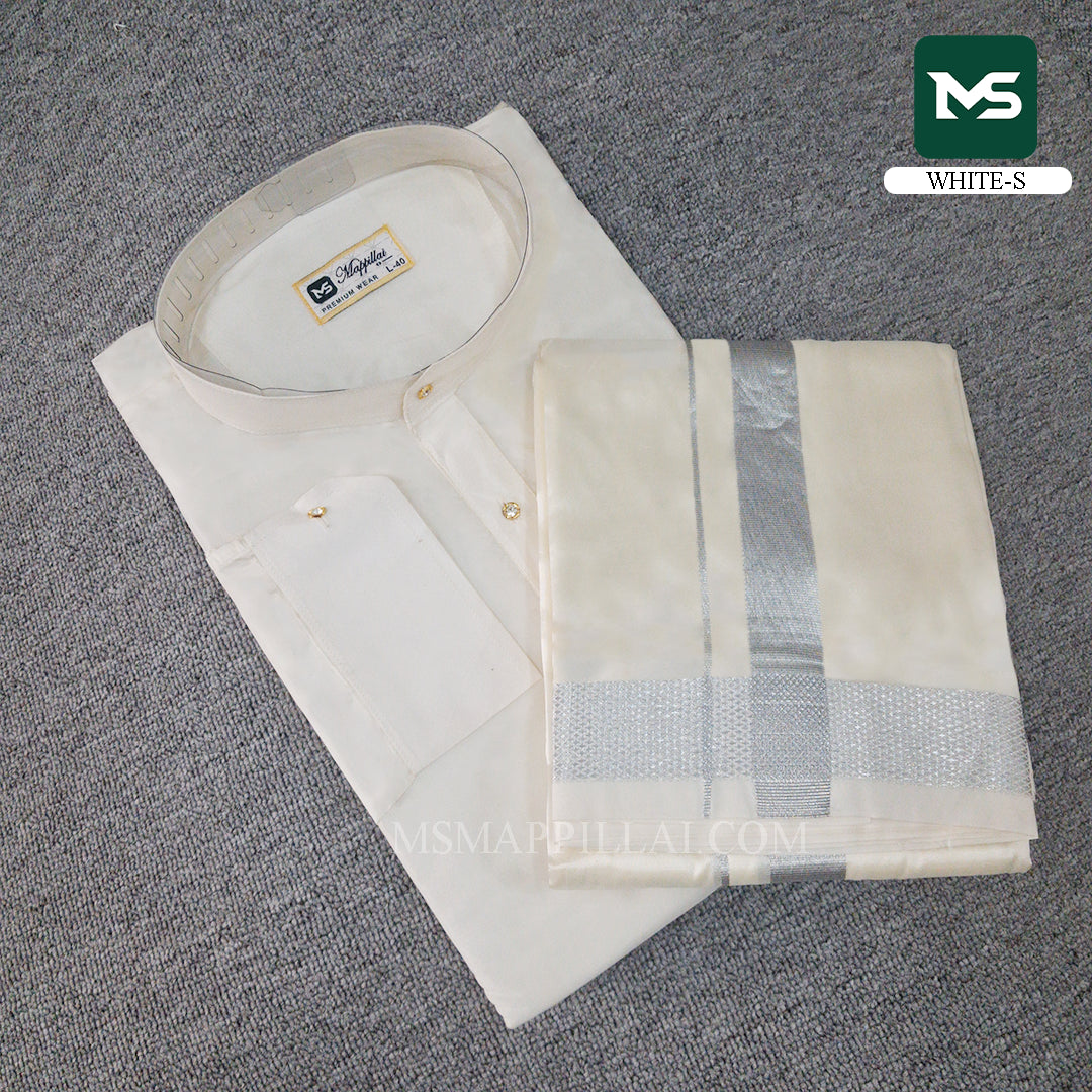Royal Kurta Dhoti set White - Silver