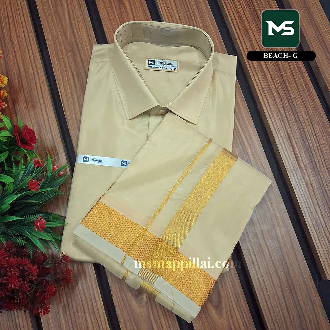 Royal Vastram Shirt and Dhoti Beach With Gold