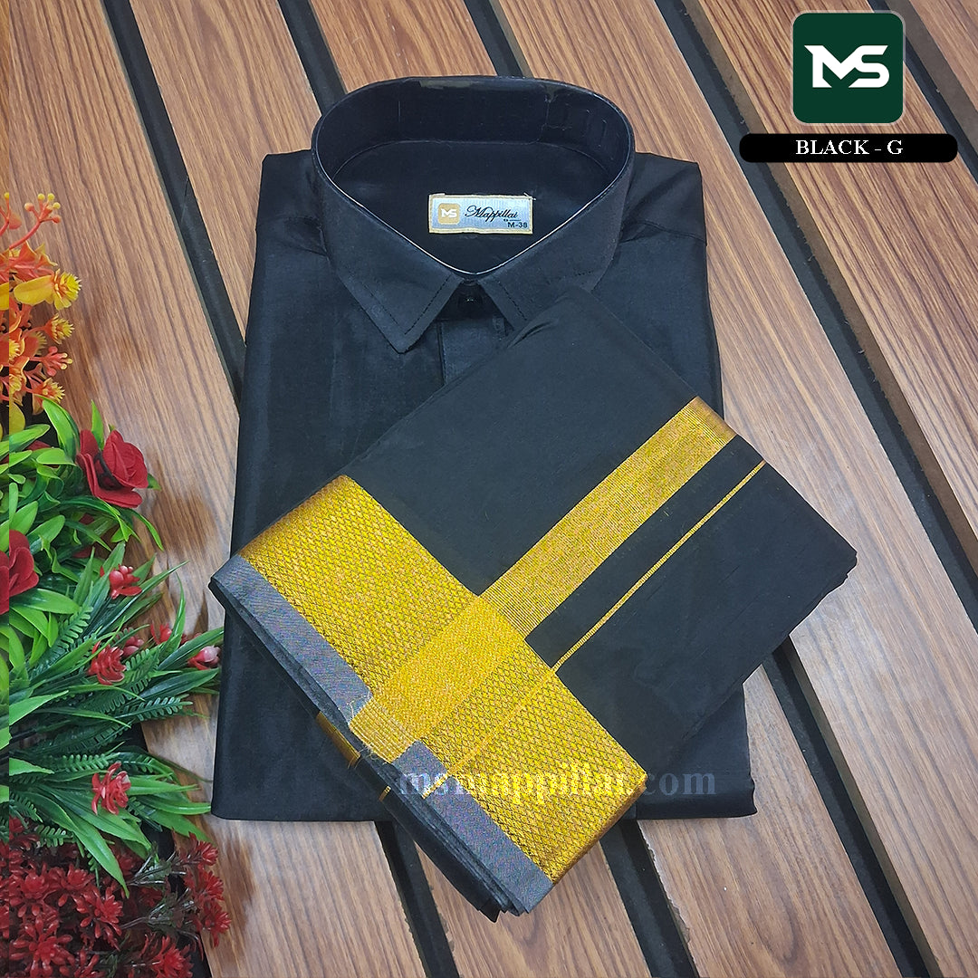 Royal Vastram Shirt and Dhoti Black With Gold