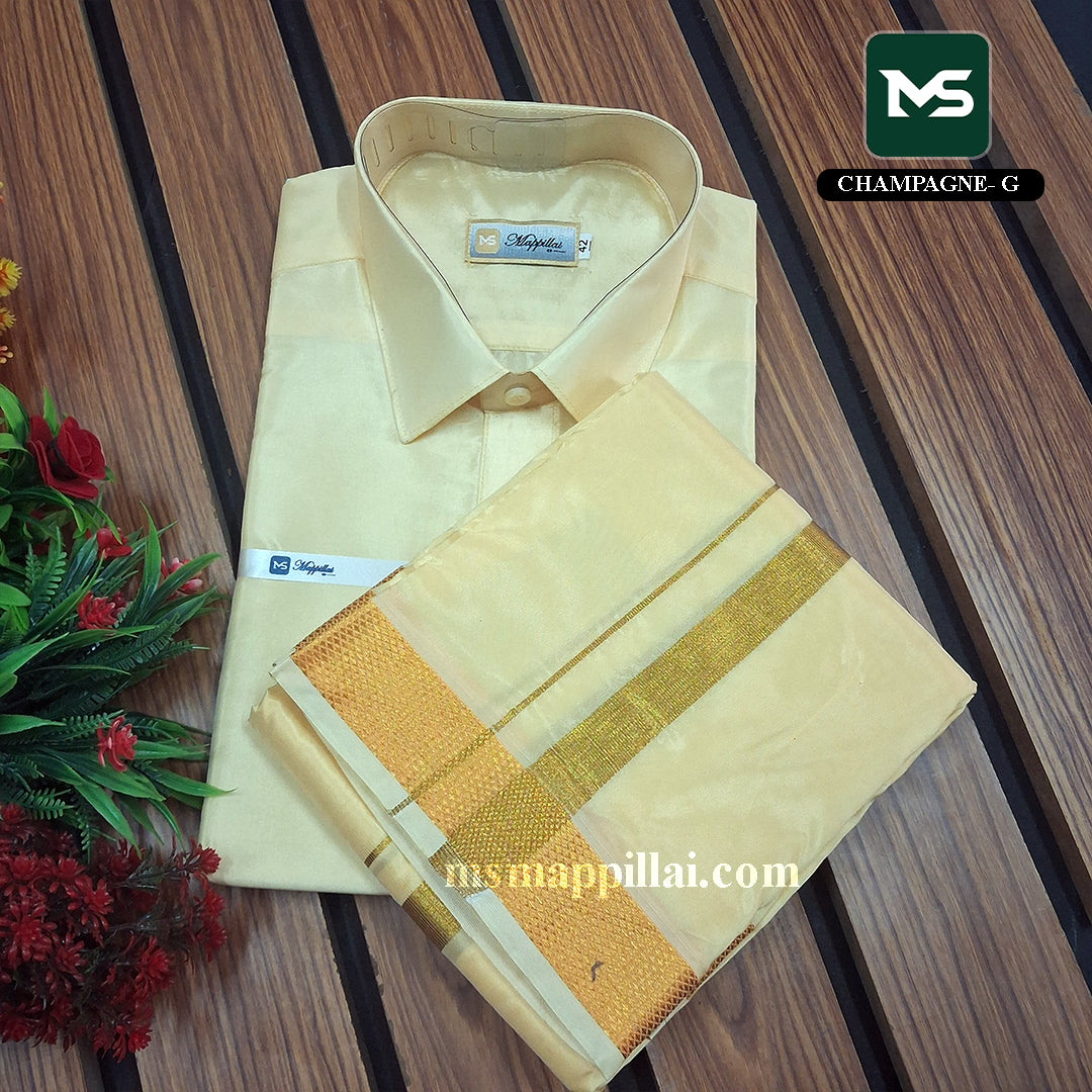 Royal Vastram Shirt and Dhoti Chambage With Gold