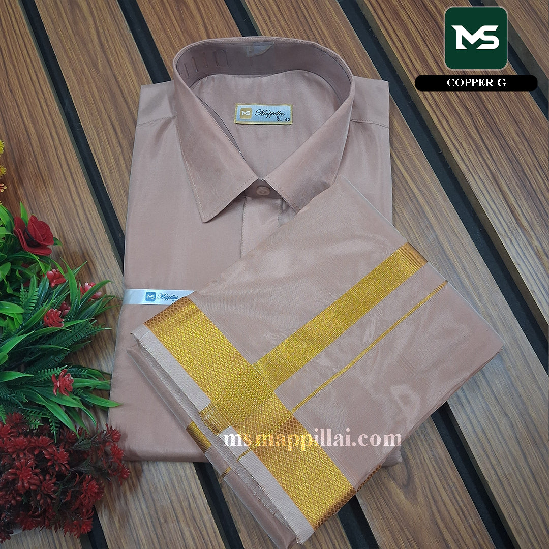 Royal Vastram Shirt and Dhoti Copper With Gold