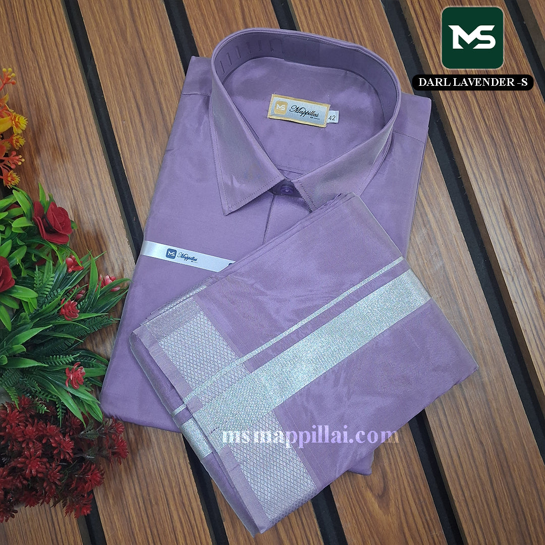 Royal Vastram Shirt and Dhoti Dark Lavender With Silver