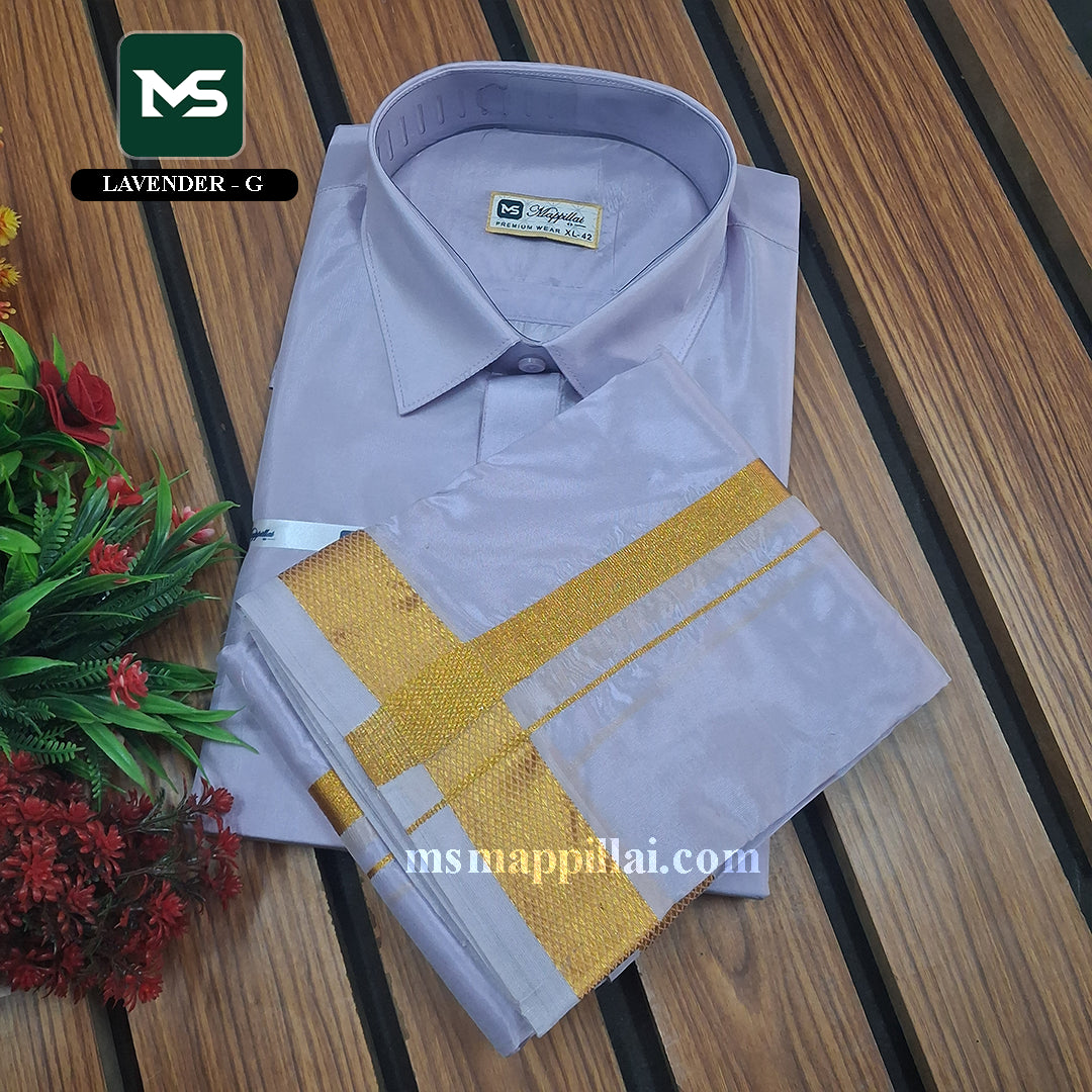 Royal Vastram Shirt and Dhoti Lavender With Gold