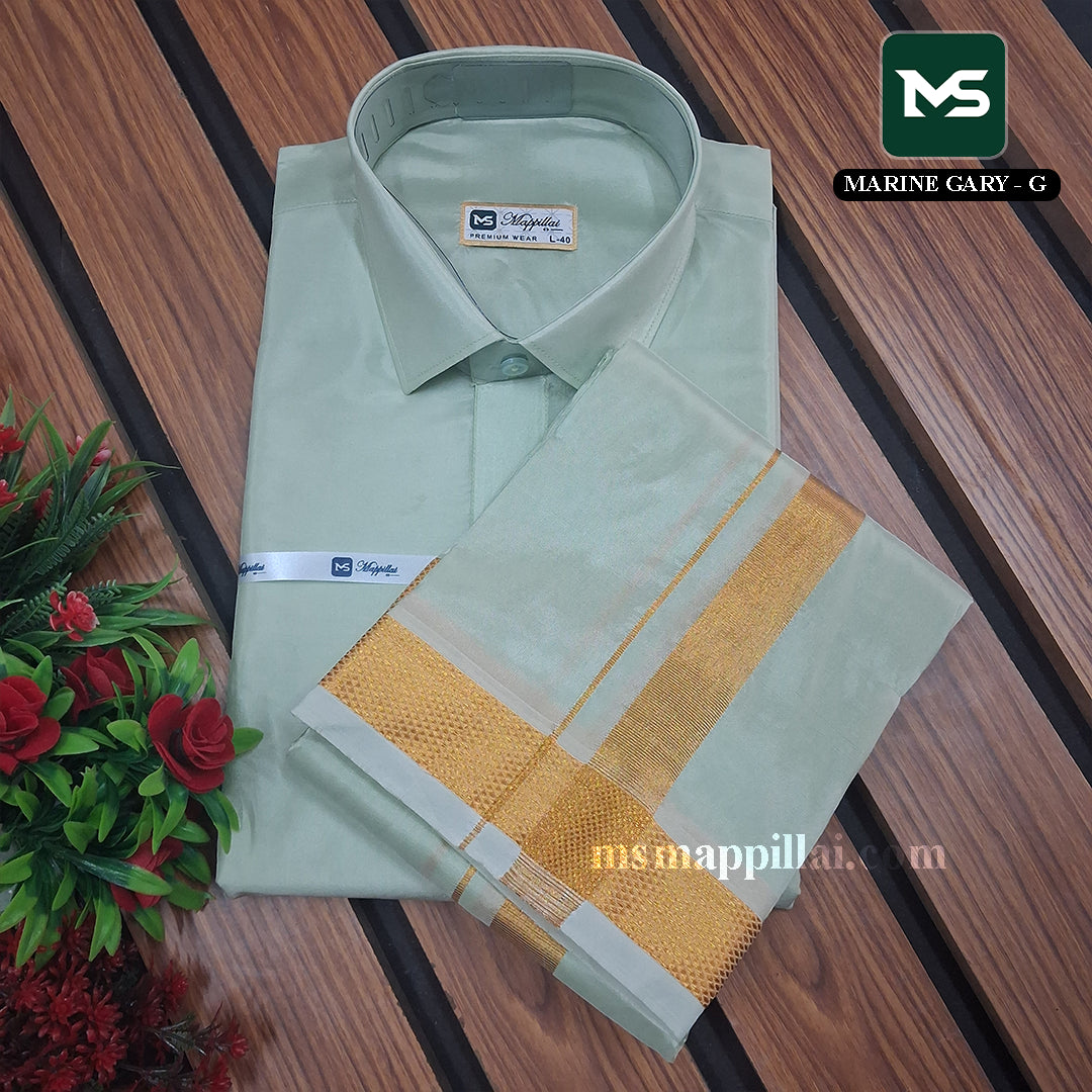 Royal Vastram Shirt and Dhoti Marine Gray With Gold