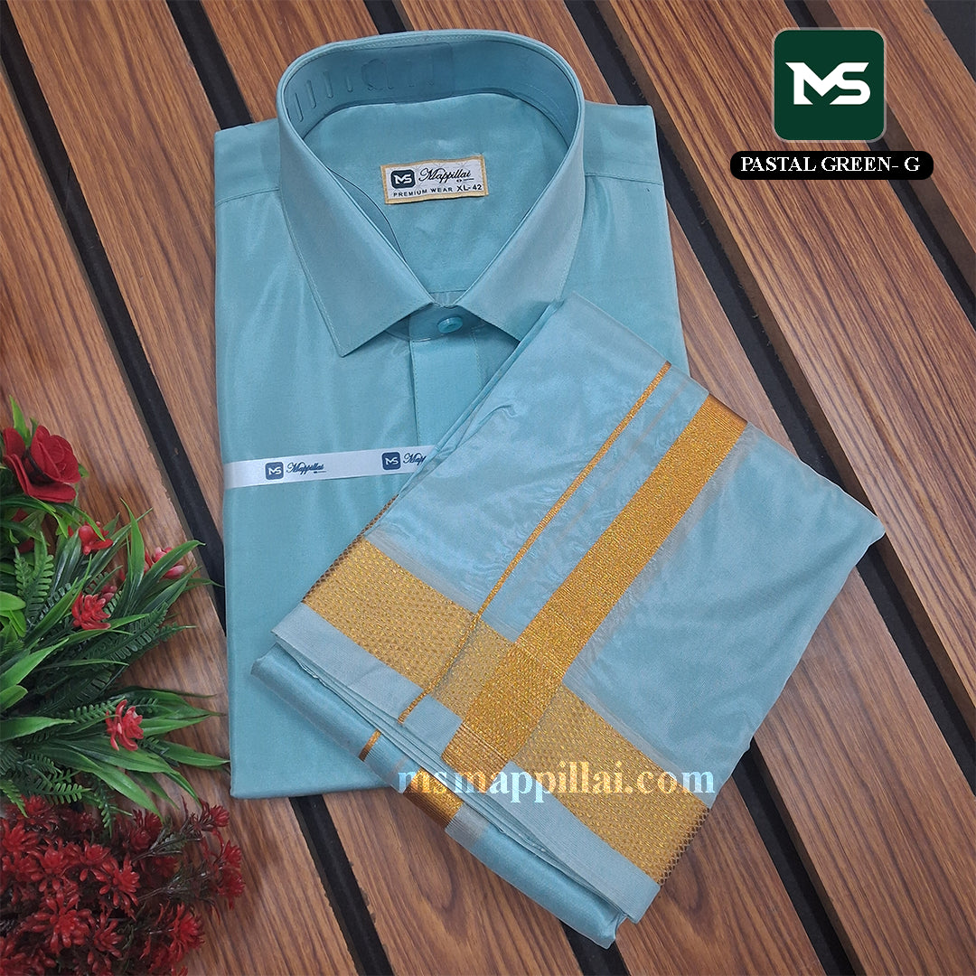 Royal Vastram Shirt and Dhoti Pastel Green With Gold