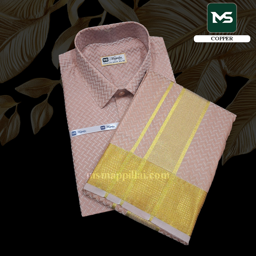Muhurtham Silk Shirt and Dhoti - Copper