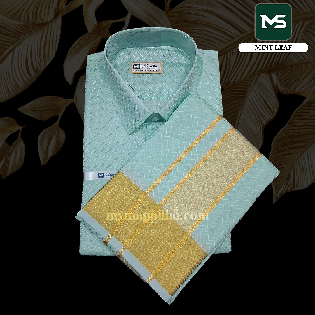 Muhurtham Silk Shirt and Dhoti - Mint leaf
