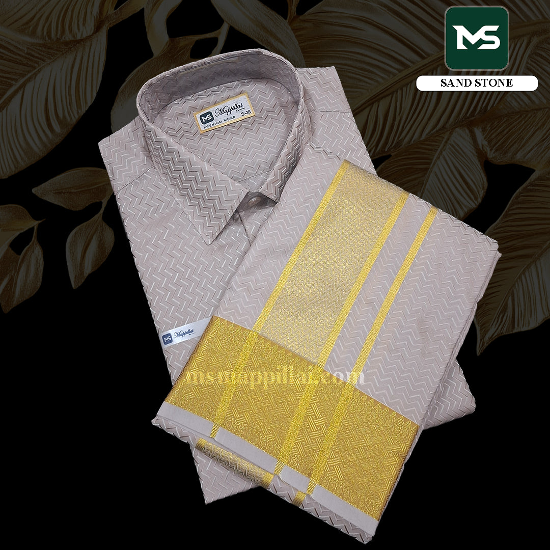 Muhurtham Silk Shirt and Dhoti - Sand Stone