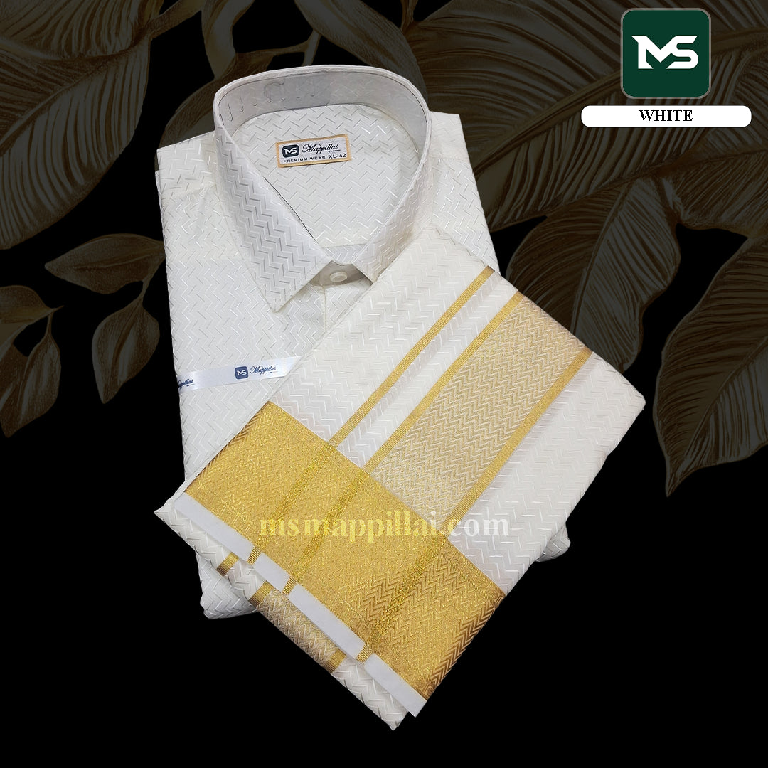 Muhurtham Silk Shirt and Dhoti - White