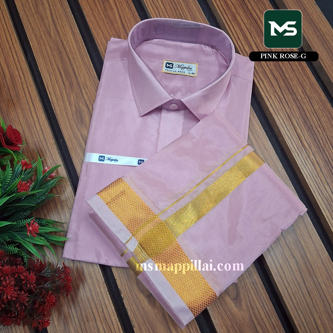 Royal Vastram Shirt and Dhoti Pink Rose With Gold
