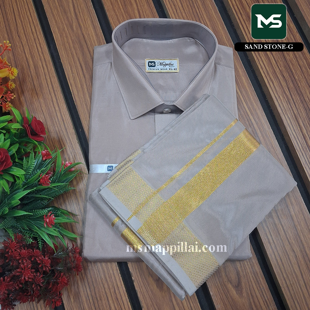 Royal Vastram Shirt and Dhoti Stand Stone With Gold