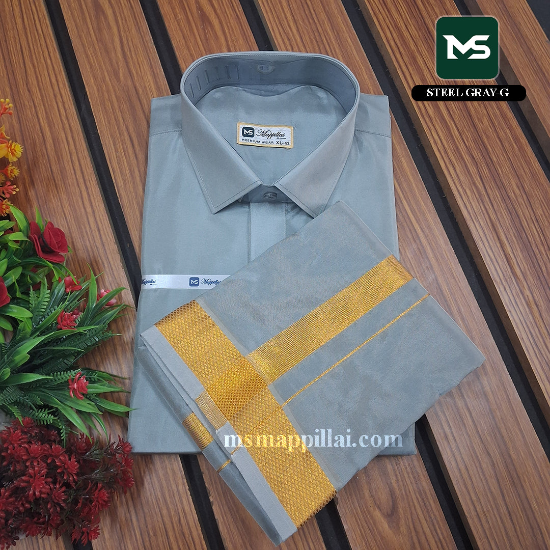 Royal Vastram Shirt and Dhoti Steel Gray With Gold