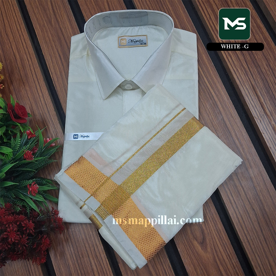 Royal Vastram Shirt and Dhoti White With Gold