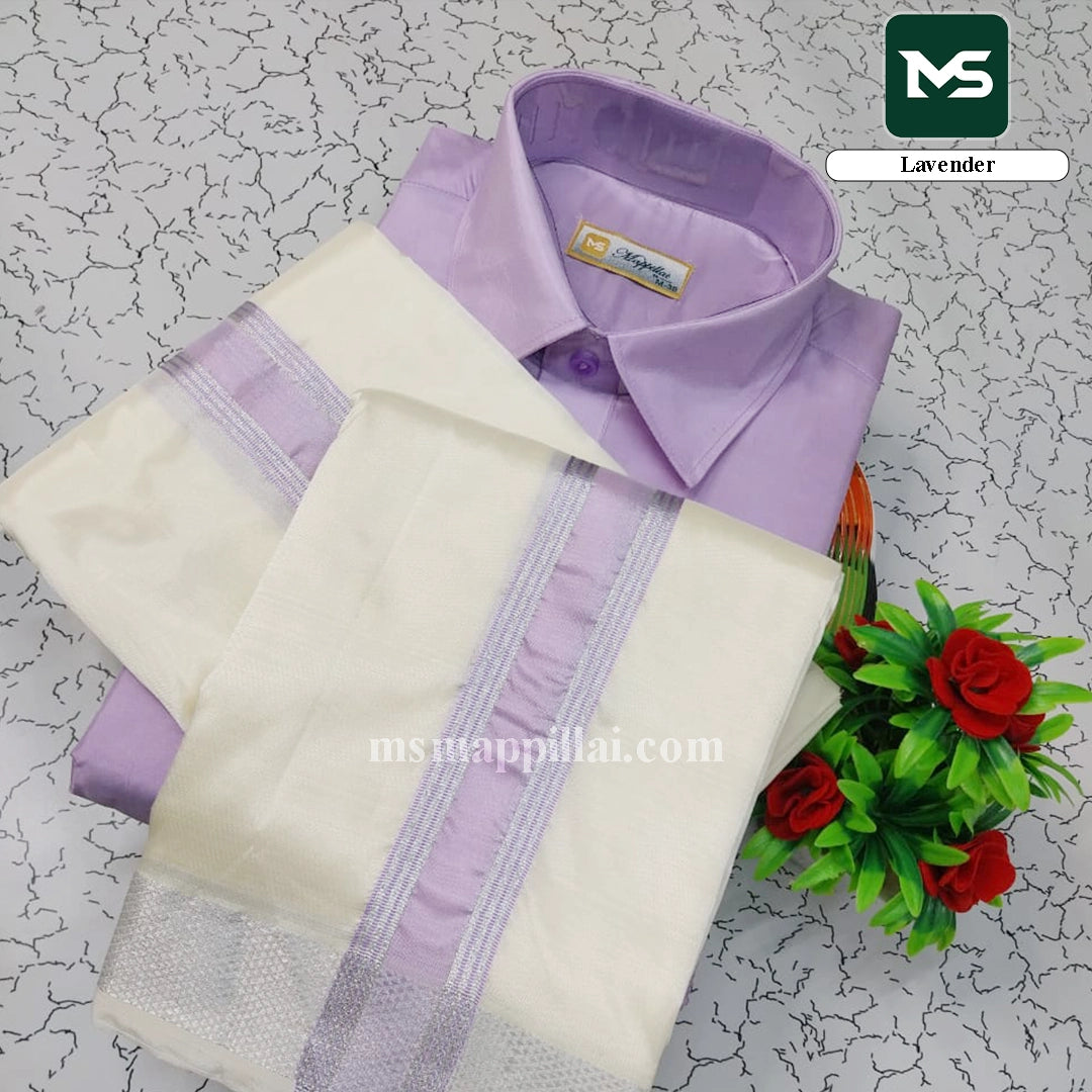 Royal Fancy Border Shirt and Dhoti - Lavender