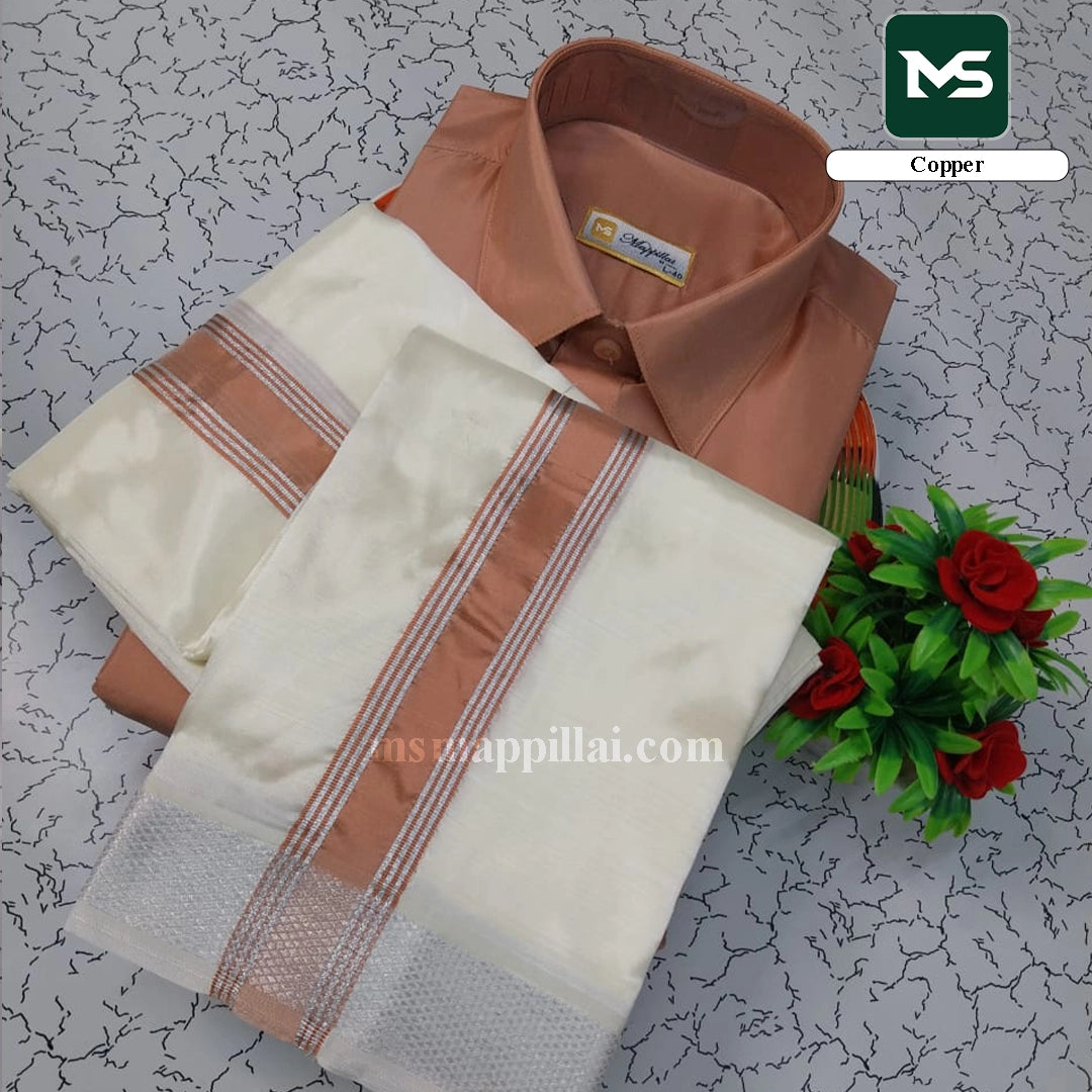 Royal Fancy Border Shirt and Dhoti - Copper