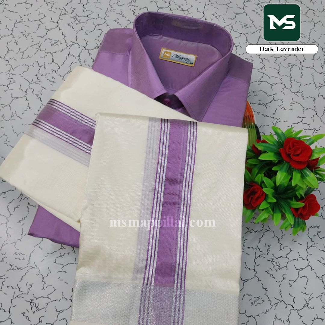 Royal Fancy Border Shirt and Dhoti - Dark Lavender