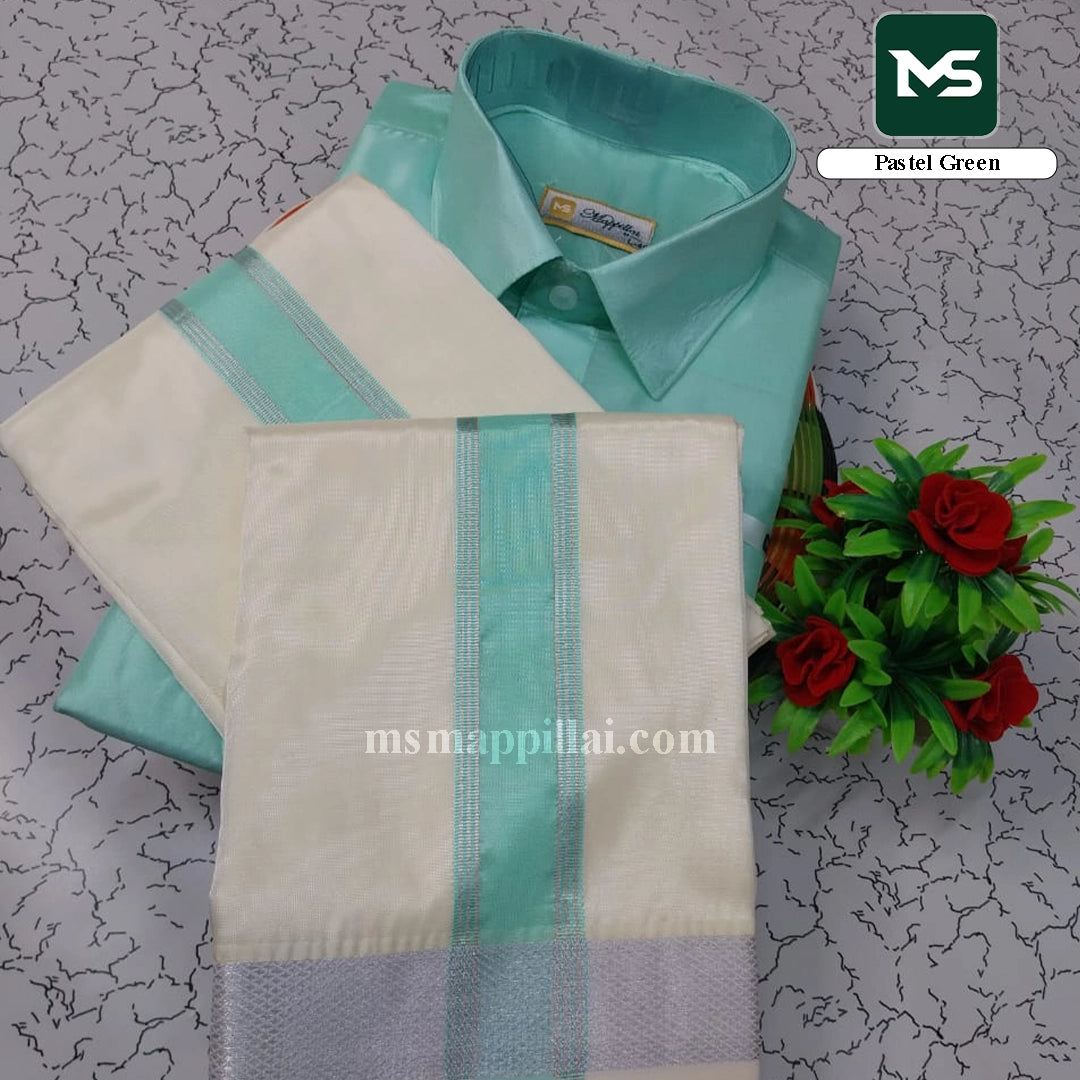 Royal Fancy Border Shirt and Dhoti - Pastel green