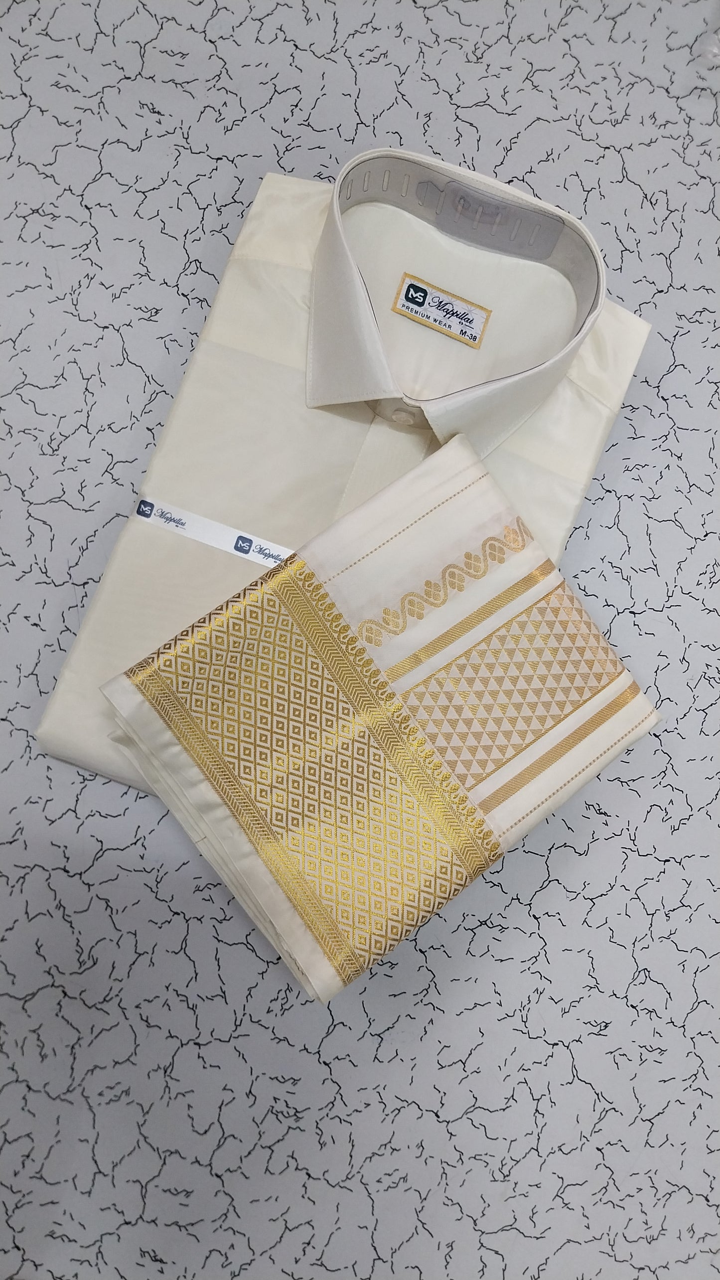 Premium Dhoti & Shirt Different Design Border Shirt - Dhoti - WHITE