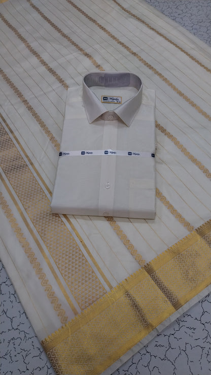 Premium Dhoti & Shirt Different Design Border Shirt - Dhoti - WHITE