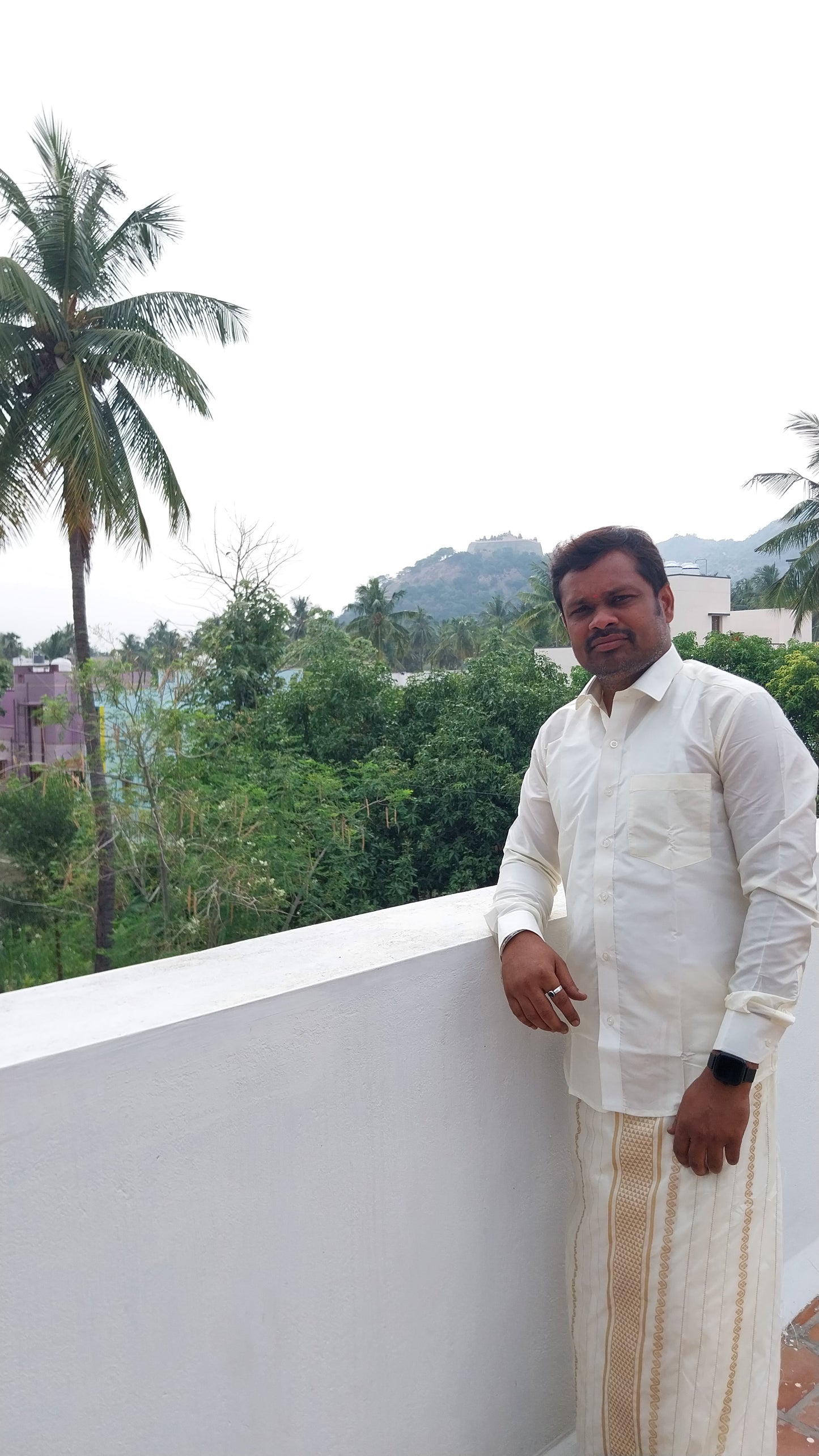 Premium Dhoti & Shirt Different Design Border Shirt - Dhoti - WHITE