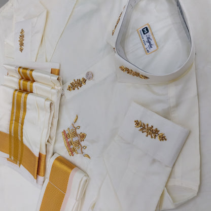 Pure Silk Dhoti Set for Men – Hand Embroidered Aari Work Wedding Wear