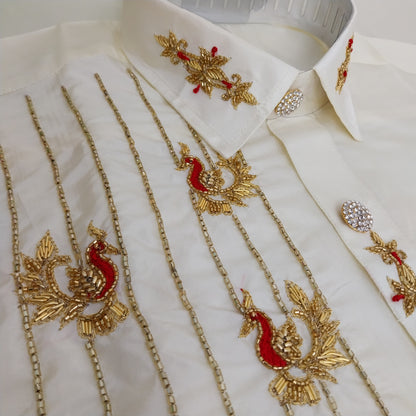 Pure Silk Dhoti Set for Men – Hand Embroidered Aari Work Wedding Wear RIW03