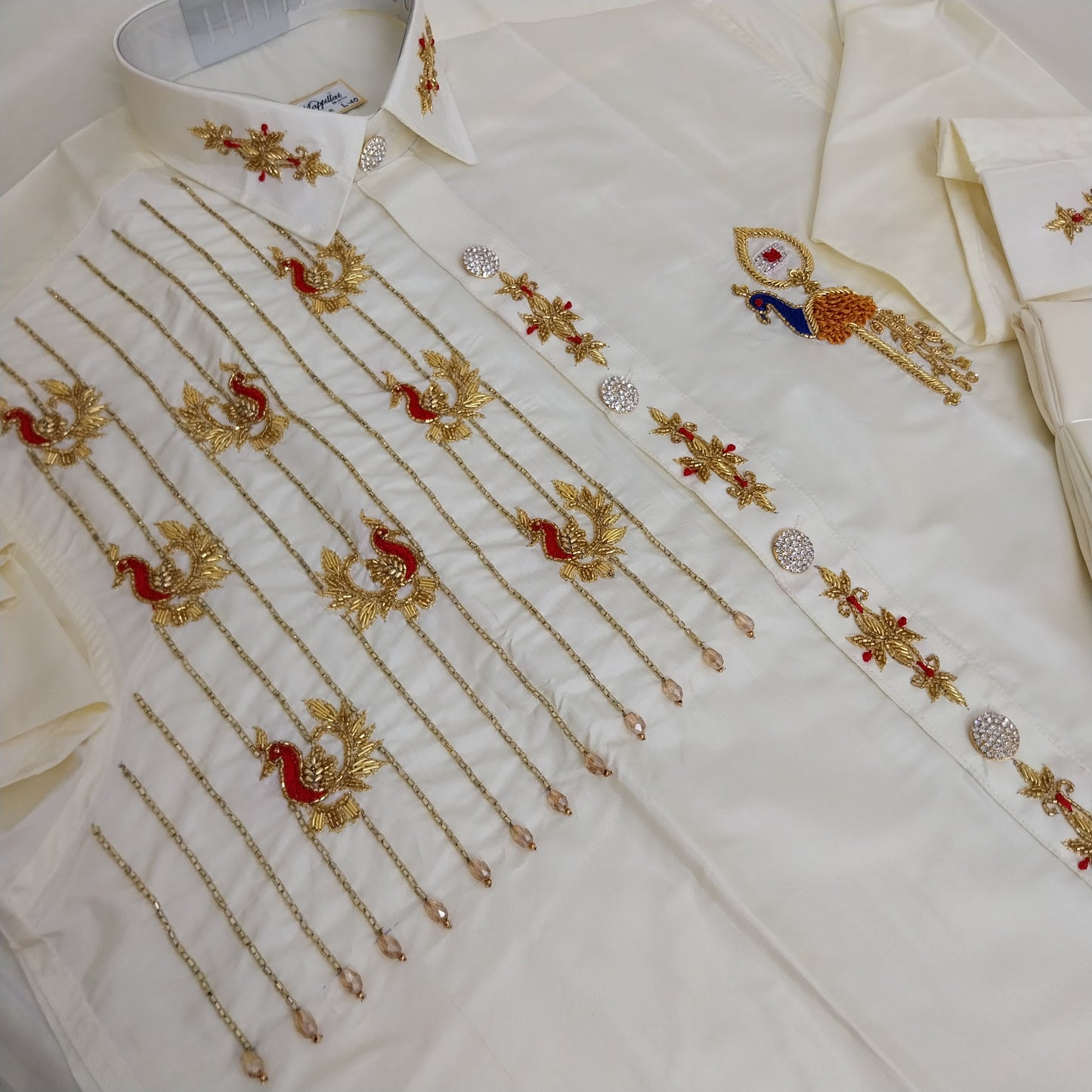 Pure Silk Dhoti Set for Men – Hand Embroidered Aari Work Wedding Wear RIW03