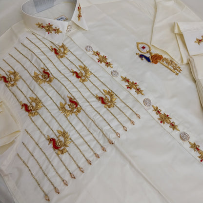 Pure Silk Dhoti Set for Men – Hand Embroidered Aari Work Wedding Wear RIW03