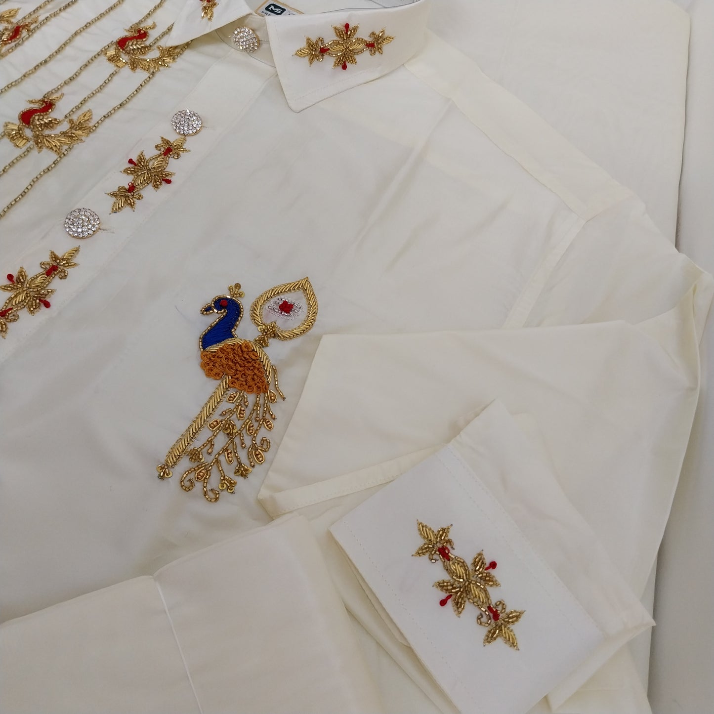 Pure Silk Dhoti Set for Men – Hand Embroidered Aari Work Wedding Wear RIW03
