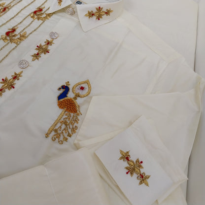 Pure Silk Dhoti Set for Men – Hand Embroidered Aari Work Wedding Wear RIW03