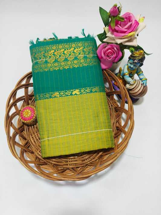 Kalyani cotton checked saree/Lata Gadwal Paithani -  Purple With Blue