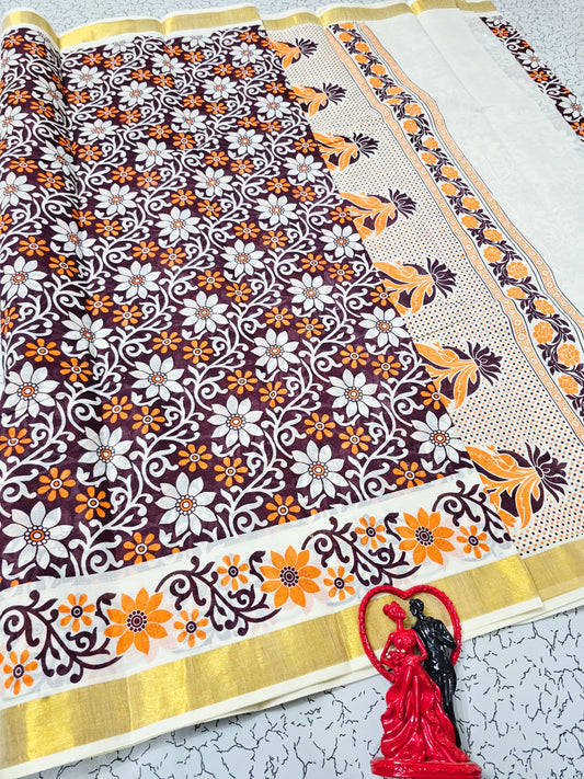 PRINTED WORK Kerala COTTON SAREES