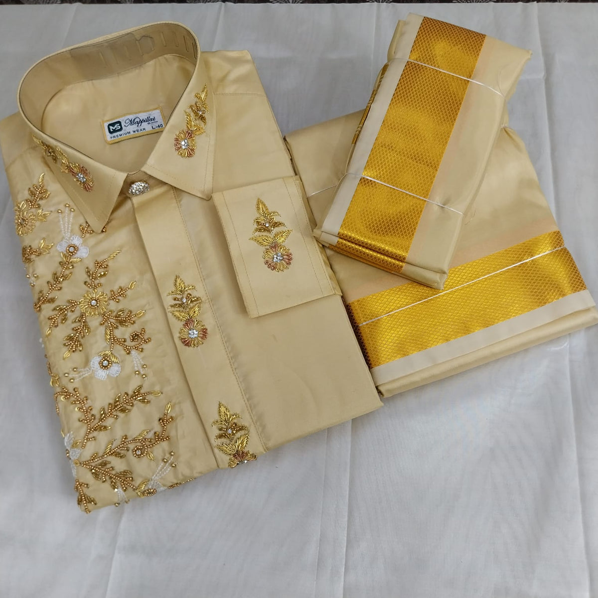 Luxury Floral Aari Work Designer Shirt – Hand Embroidered Aari Work Wedding Wear RIW06